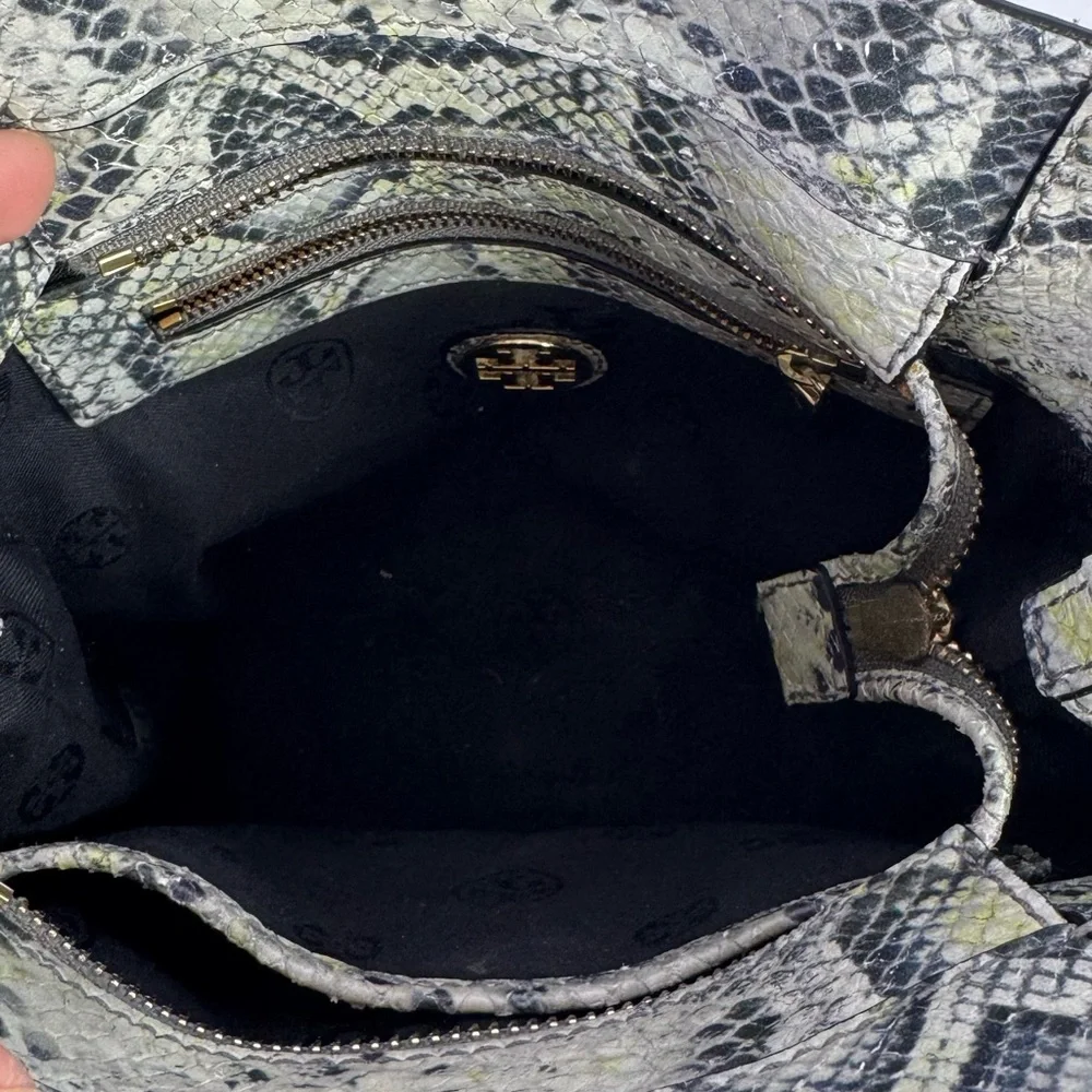 Tory Burch Clara Embossed Small Snake Printed Tote Bag  8.3" H x 8" L x 4.5" D - Picture 10 of 15